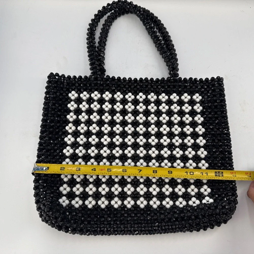 Trouvé White Black Floral Top Handled Beaded Purse Bag Nordstrom